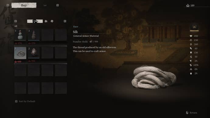 The player looks at purchasing Silk from the Secret Ancient Guanyin Temple in Black Myth Wukong