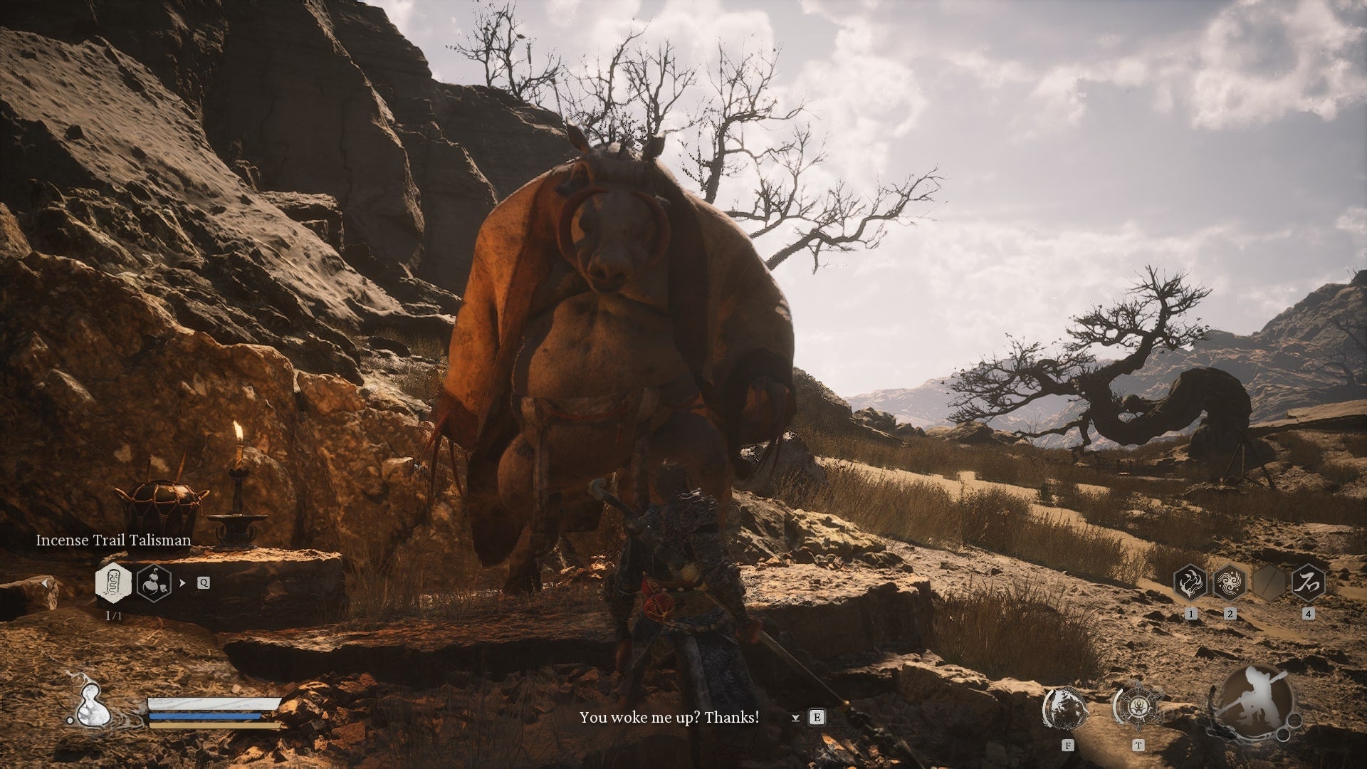 The player speaks to a drunk Boar in Black Myth Wukong - 3