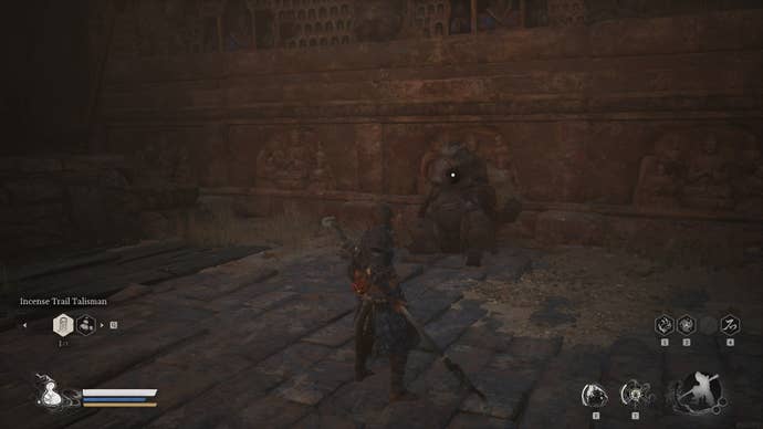 The player looks at a boar attempting to sober up at Crouching Tiger Temple in Black Myth Wukong