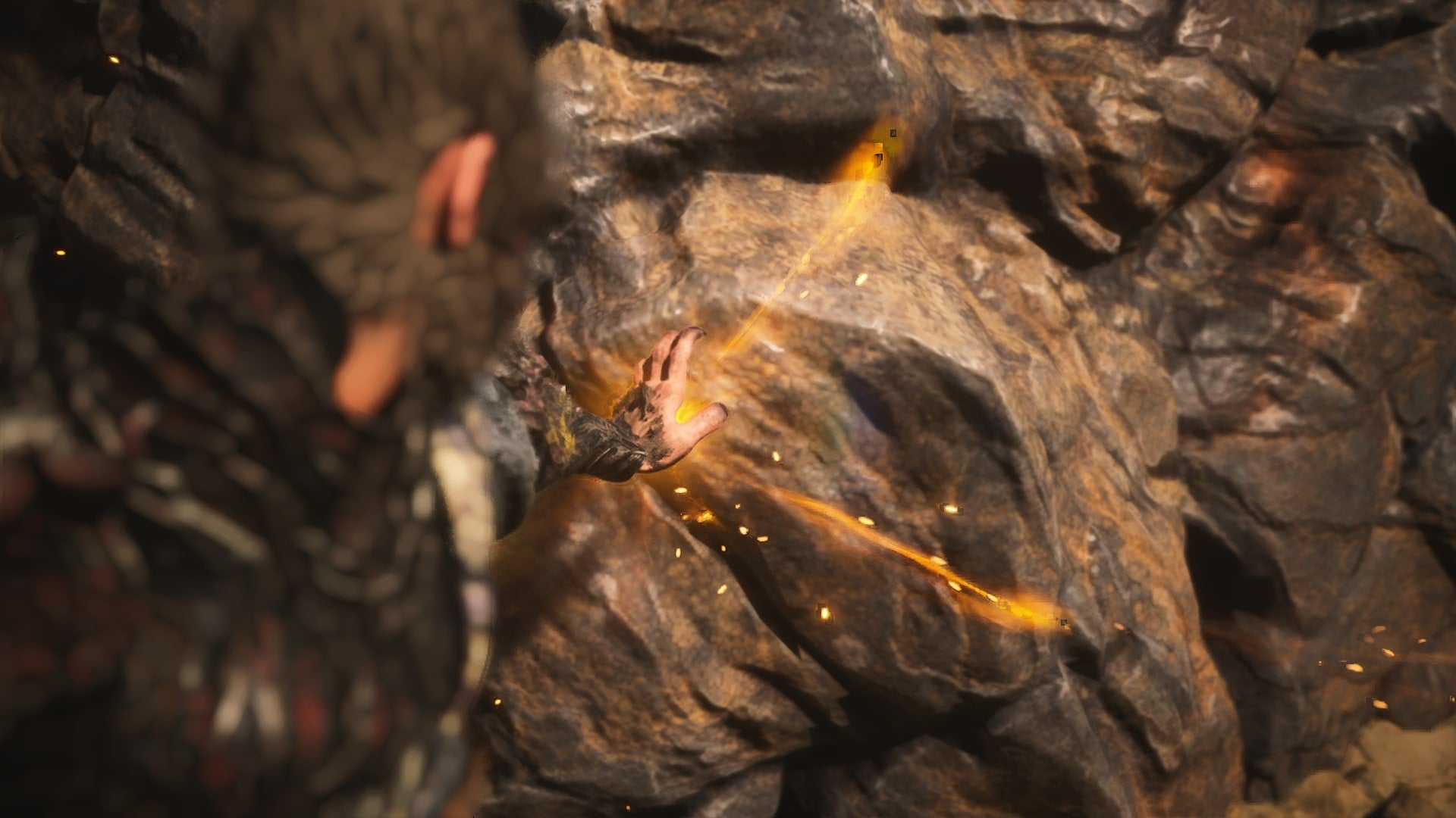 The player interacts with a large rock after placing the Buddha&rsquo;s Eyeballs in it in Black Myth Wukong