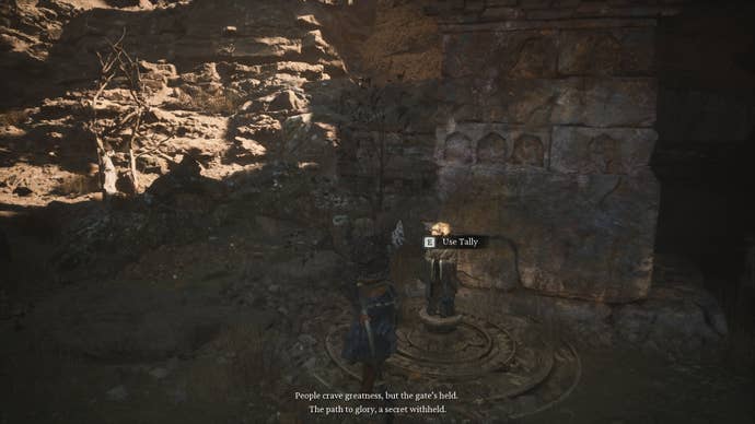 The player interacts with an altar, in need of a Tally, in Yellow Wind Ridge in Black Myth Wukong