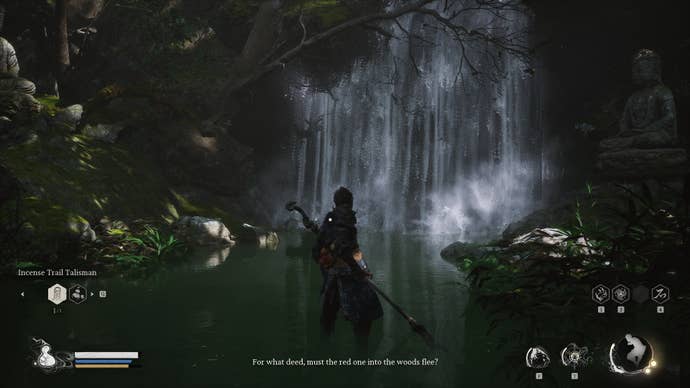 The player looks at a waterfall in Black Myth Wukong