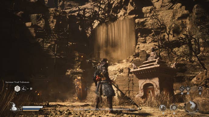 The player faces a sand waterfall in Black Myth Wukong