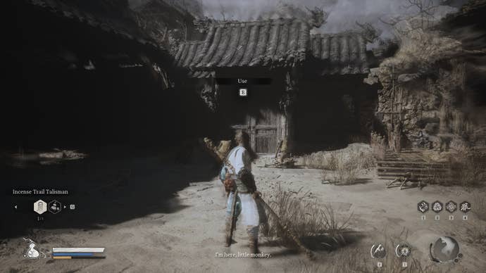 A player uses an old rattling drum in Windrest Hamlet in Black Myth Wukong