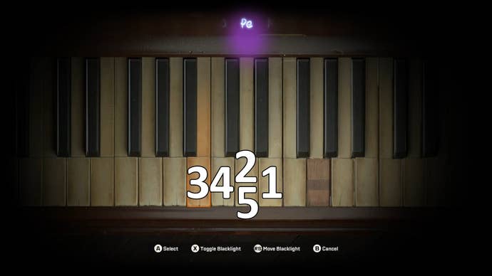 White numbers showing the correct sequence to solve the piano puzzle in Call of Duty Black Ops 6.
