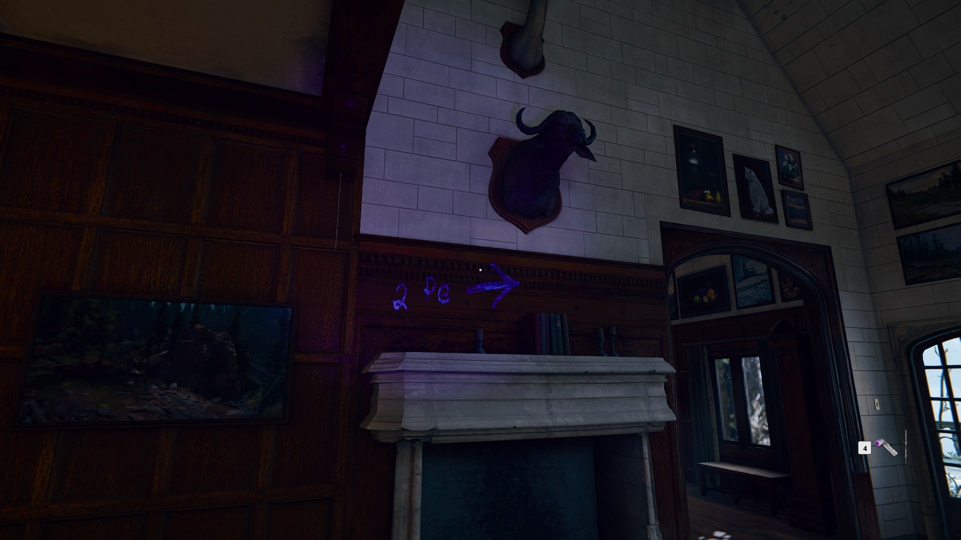 The player shines their blacklight on a wall of the safehouse, revealing a code in Call of Duty: Black Ops 6 - 5