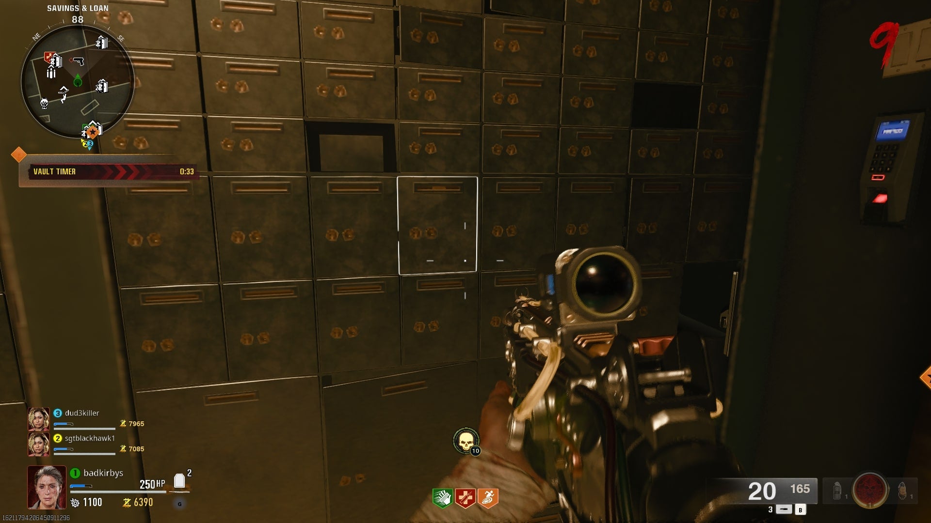 The player looks at various safe deposit boxes inside the Liberty Falls bank vault in Black Ops 6 Zombies - 4