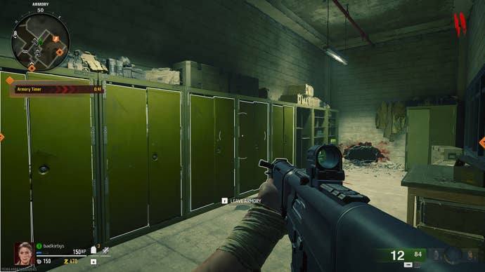 The player looks at the lockers in Terminus' armory in Black Ops 6 Zombies
