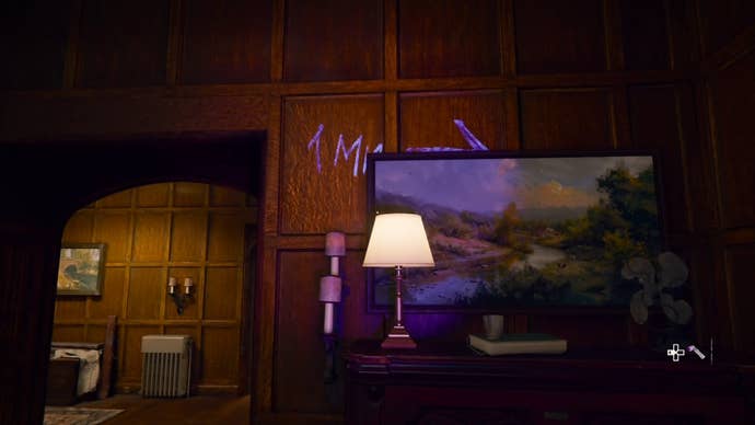 Writing on a wood paneled wall shown with a backlight in Call of Duty Black Ops 6.