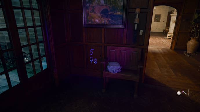 Writing on a wood paneled wall shown with a backlight in Call of Duty Black Ops 6.