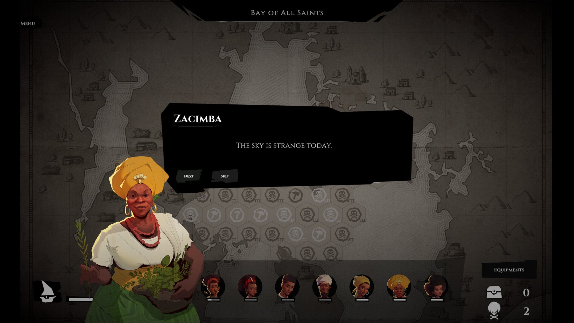 Zacimba addresses the player in Black Sailors.