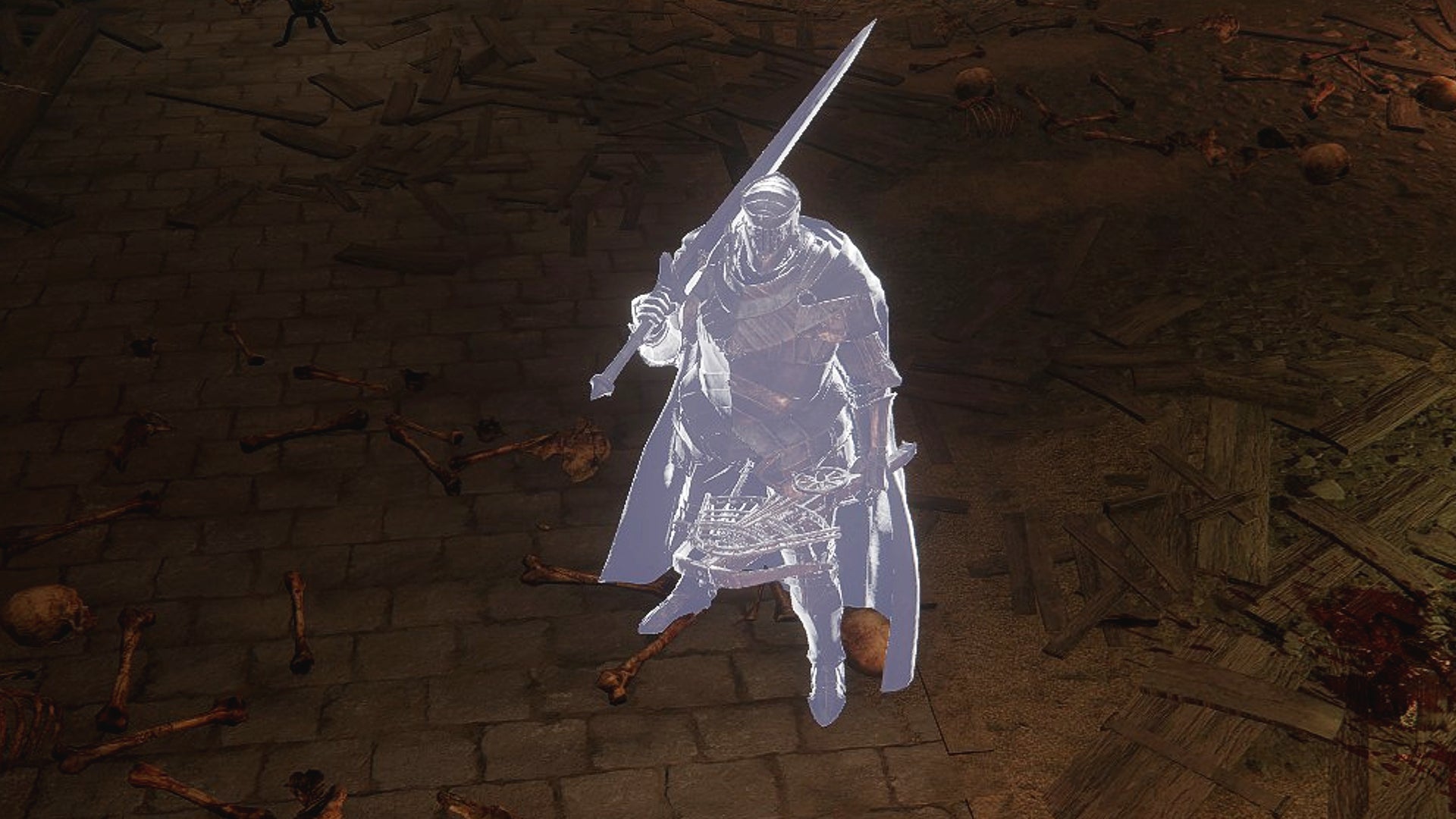 An image of the Blackgaol Knight in Elden Ring: Shadow Of The Erdree, standing with Greatsword and Repeating Crossbow at the ready. - 5
