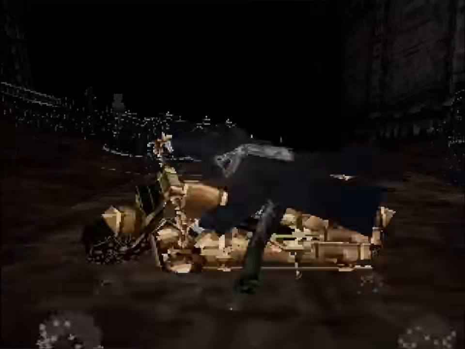 Father Gascoigne performs an Akira slide on a gothic motorbike in Bloodborne Kart