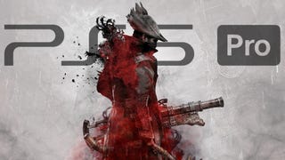 The hunter from Bloodborne stands in the middle of the image, with a white Yharnam behind him and the PS5 Pro logo, too.