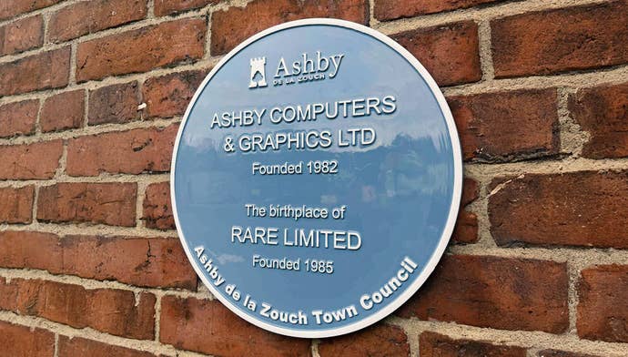 A blue heritage plaque marking the birthplace of Rare.