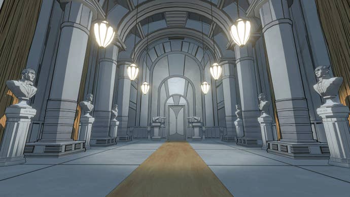 A hall that has many sculptures