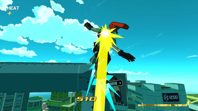 A skater grinds into the sky in Bomb Rush Cyberfunk