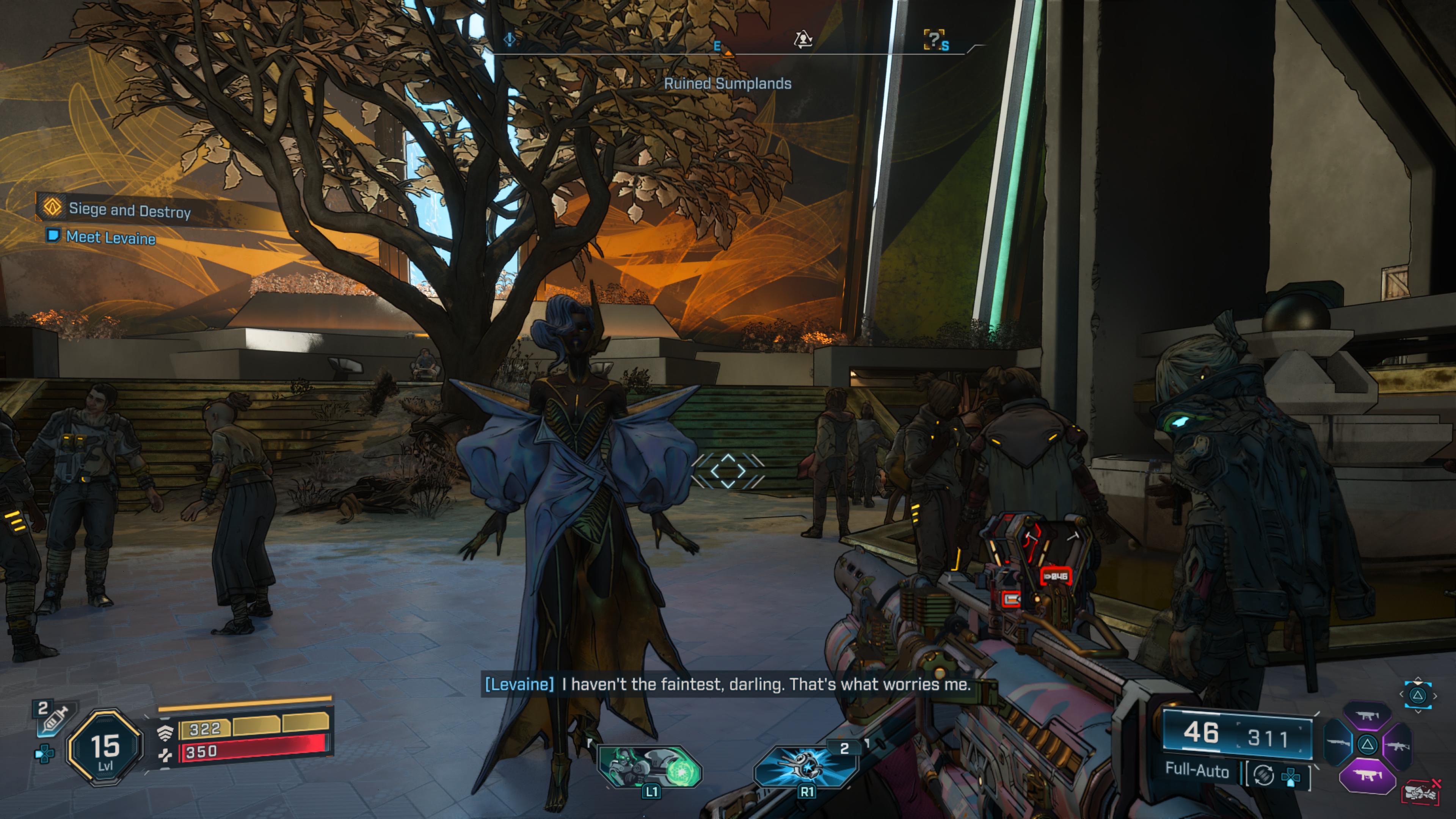 Speaking to Levaine in an ornate palace in Borderlands 4.