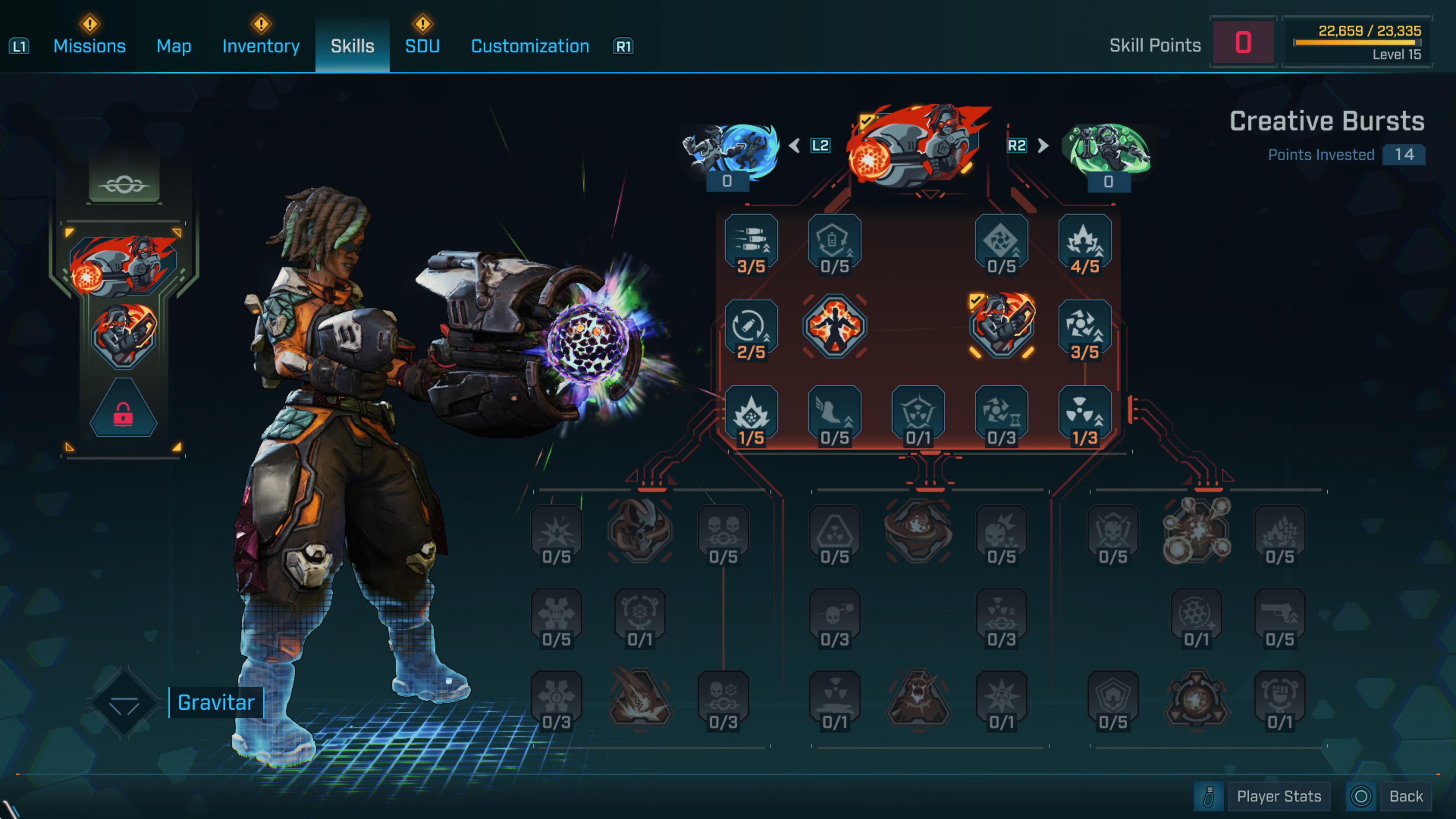 Harlowe's skills screen in Borderlands 4.