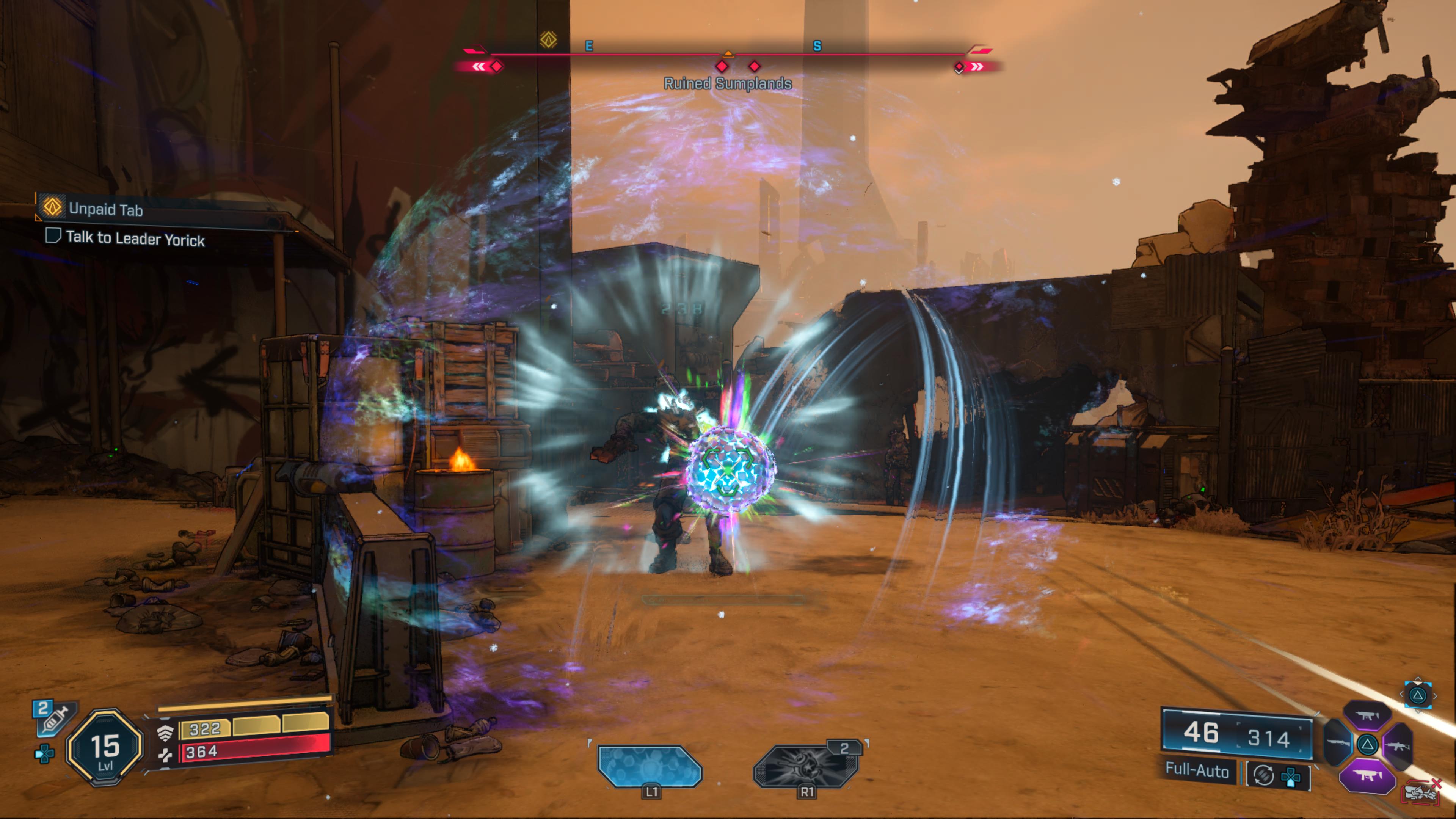 Striking a bandit with Harlowe’s CHROMA Accelerator in Borderlands 4.