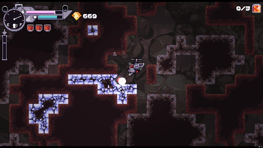 A helicopter bores through rock in Bore Blasters