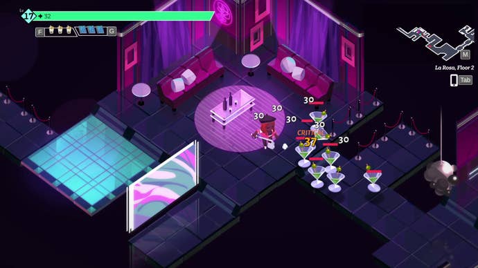 The player fights against martini glasses in Boyfriend Dungeon