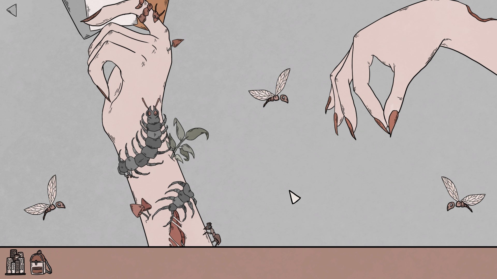 A hand covered in insects hold up a piece of paper in Birth