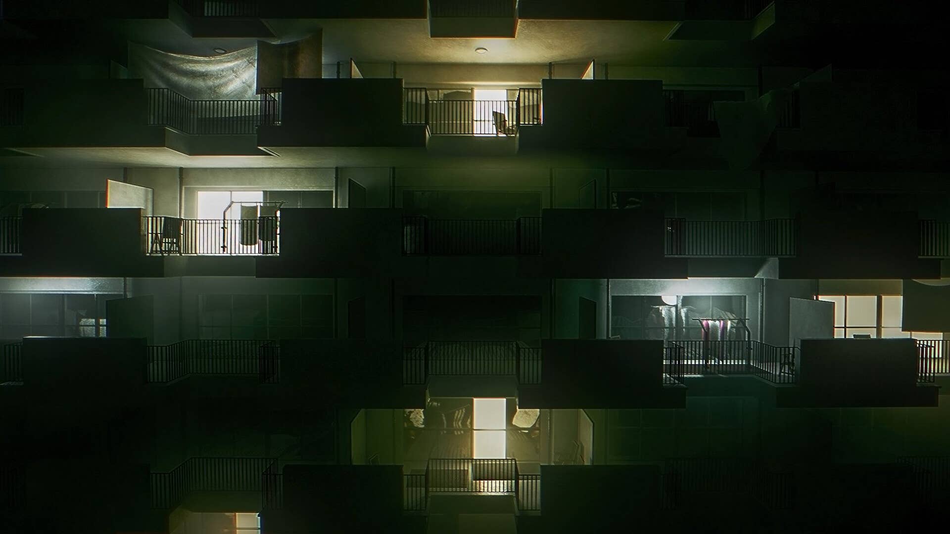 Multiple apartments exteriors can be seen in BrokenLore: Don't Watch