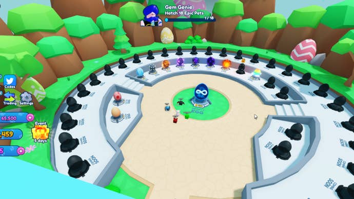 The player stands in the Hatching Zone in Bubblegum Simulator Infinity