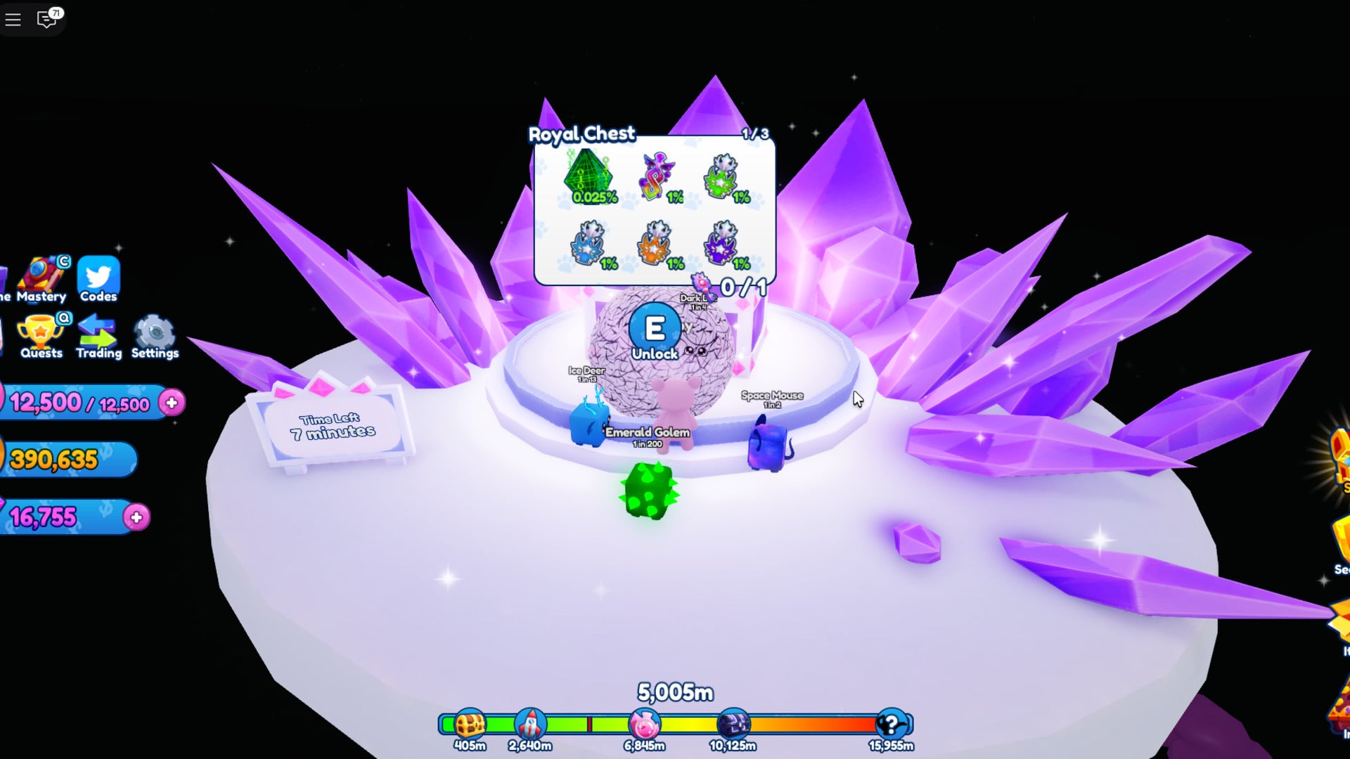 The player stands on a Rift Island with a Royal Chest in front of them in Bubblegum Simulator Infinity - 3