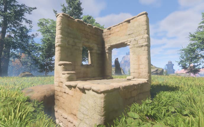 A demonstration of the Limestone Block, which has very smooth and yellowed bricks.
