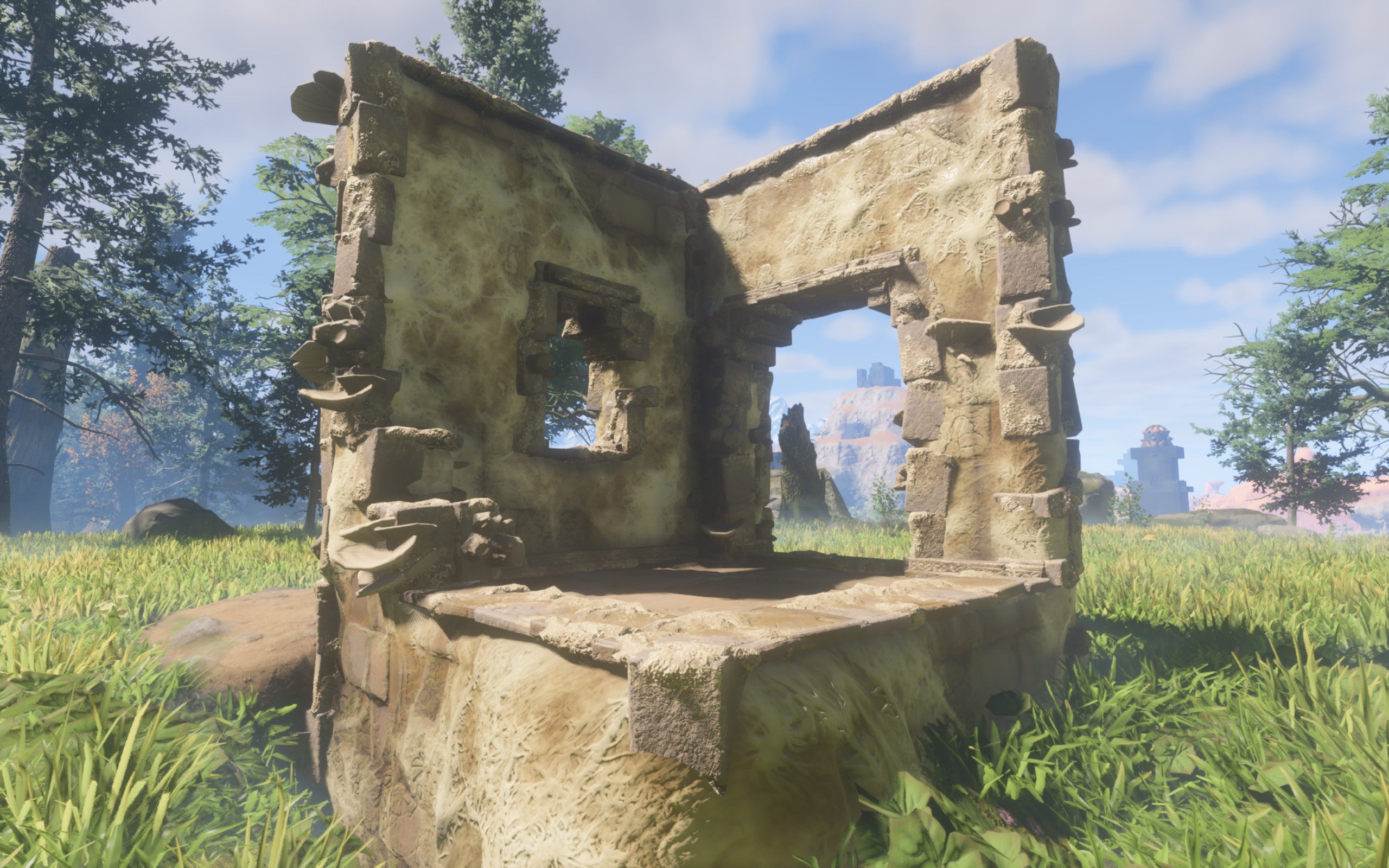 A demonstration of the Mycelium Overgrown Block, which has a mouldy and decaying mushroom look to it.