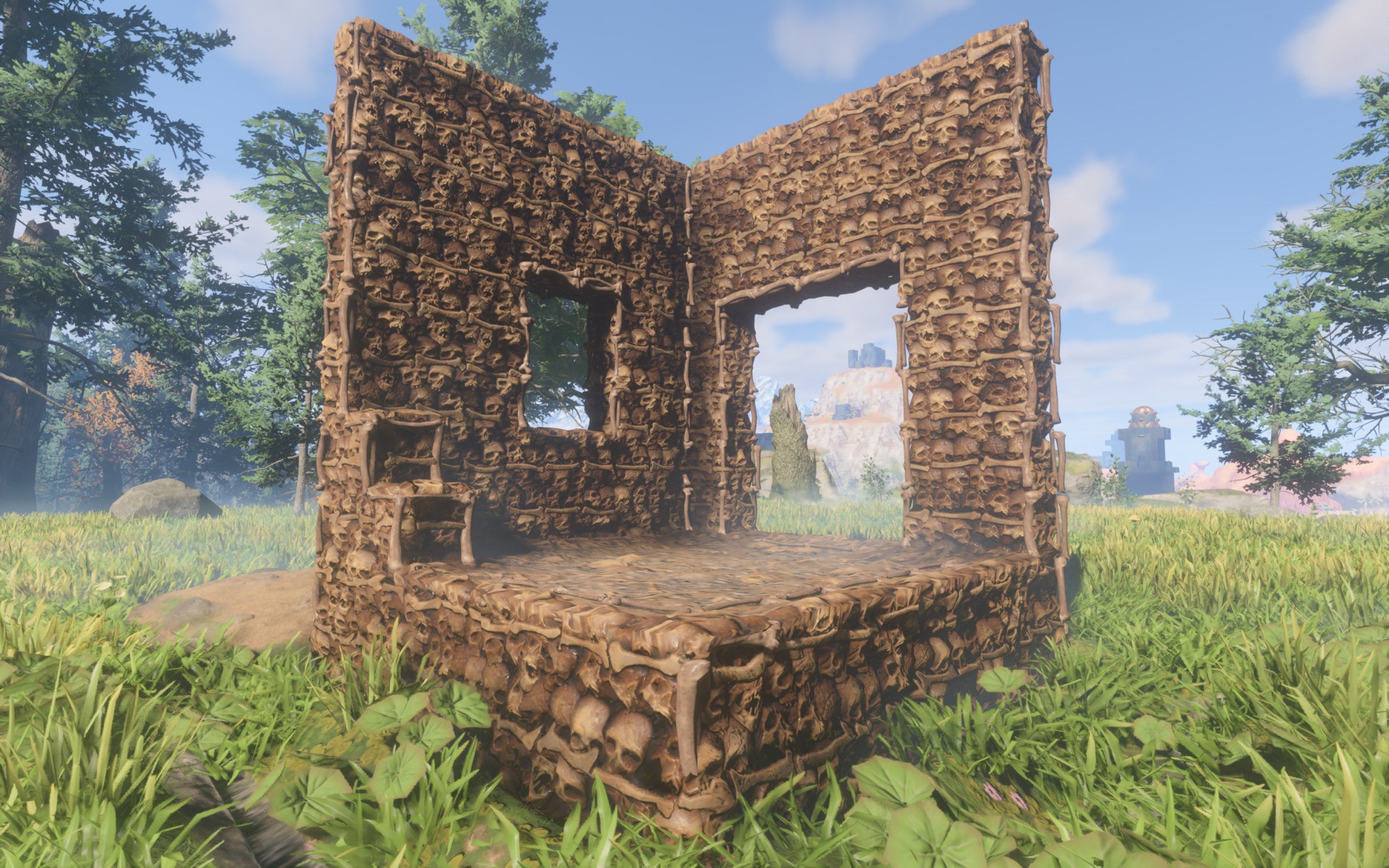 A demonstration of the Bone building block, which consists almost entirely of whitened bones and skulls.