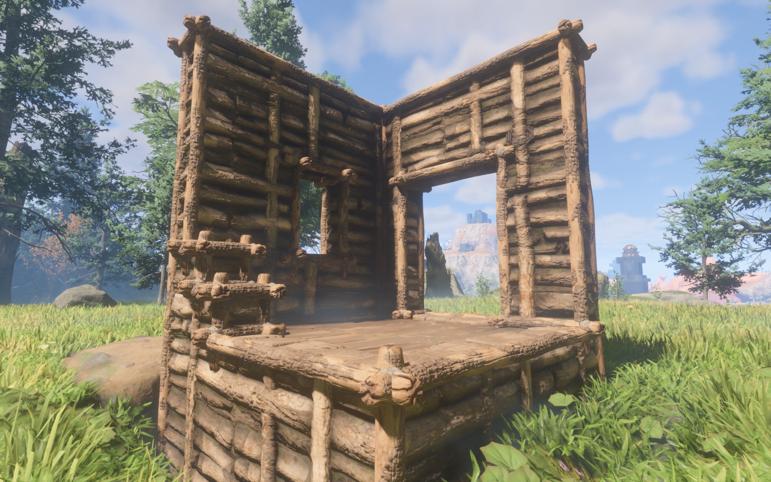 A demonstration of the Rough Wood Block, made of branches and sticks banded together.