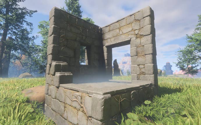 A demonstration of the Citywall block, a mixture of stone bricks and roots.