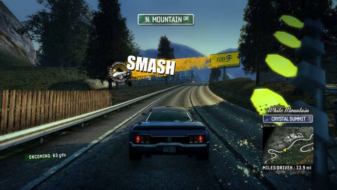 Blasting through Smash Gates in Burnout Paradise.