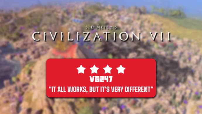 Civ 7 review header that reads: “It all works, but it’s very different” - 4 stars
