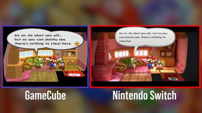 paper mario: the thousand year door screenshot comparing switch and gamecube with dialogue