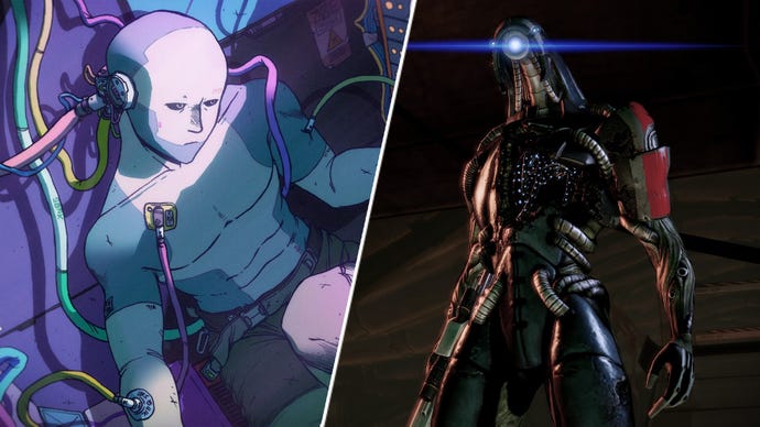 Split image of Legion in Mass Effect 2 and art from Citizen Sleeper 2.