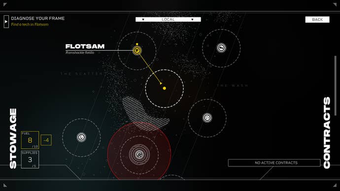 A screenshot of a map in Citizen Sleeper 2, showing a few planetary destinations.