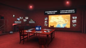 A screenshot of the underground room Counter-Strike's de_vonya map, full of pictures and info about the invasion of Ukraine
