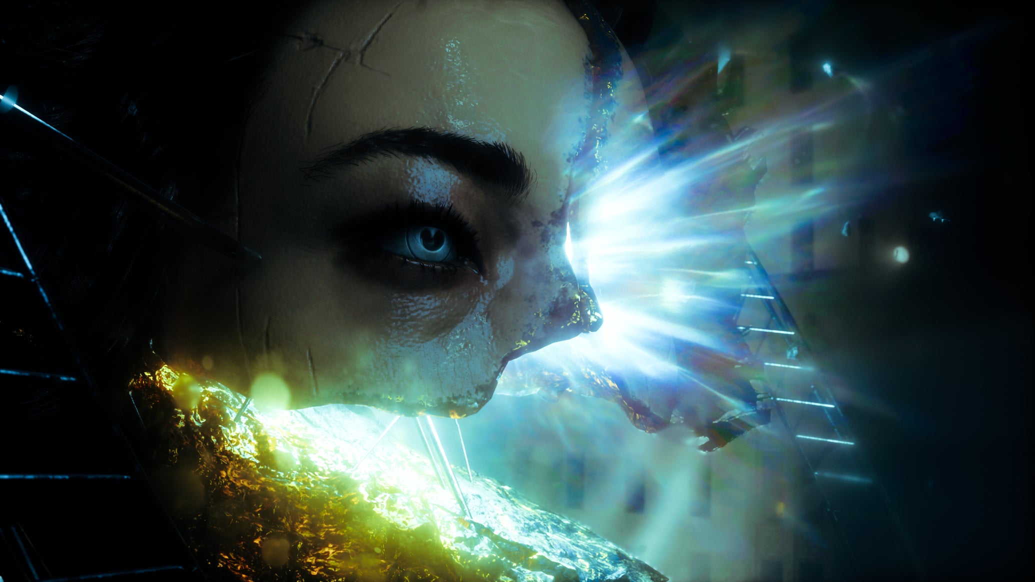 Control Resonant image showing a face cracking open and light spilling from within.