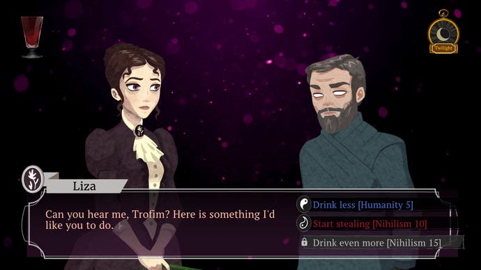 Cabernet screenshot of a conversation between Lisa and a male vampire