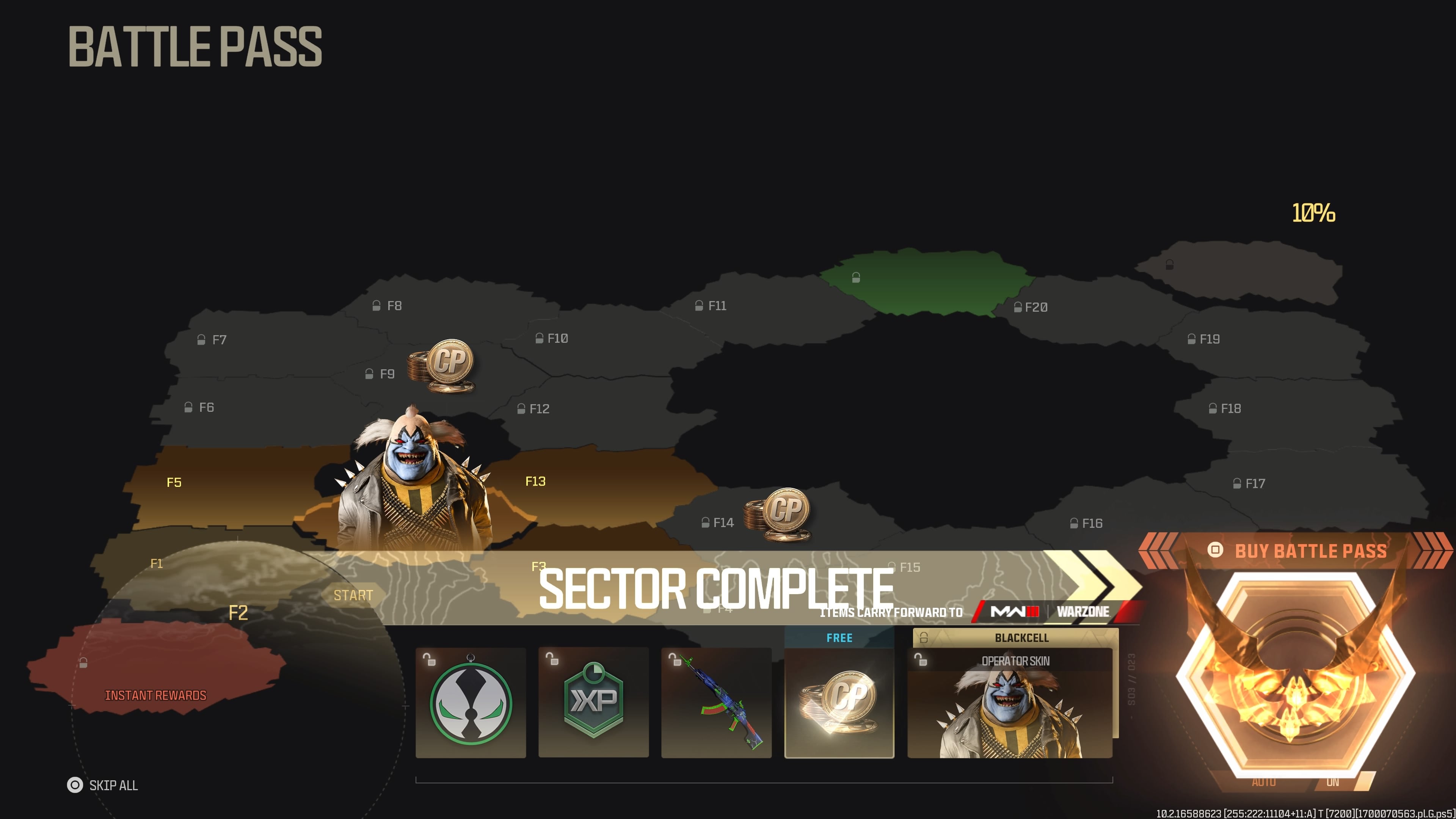 Call of Duty Modern Warfare 3 screenshot of the battle pass and its sectors