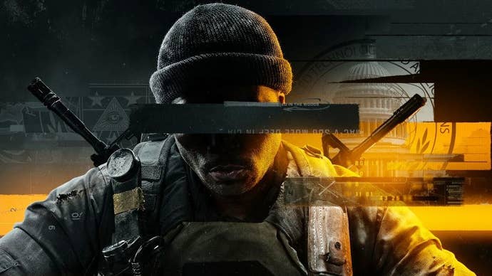 Call of Duty Black Ops 6 promotional image showing a soldier in a beanie hat looking towards the camera. His eyes have been obscured by a black ‘censor’ like bar
