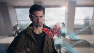 Call of Duty Black Ops 7 trailer screenshot showing Milo Ventimiglia looking at a red butterfly as glass cracks around it