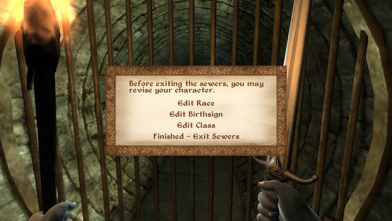 Textbox asking if you want to change your race, class, or birthsign in Oblivion.
