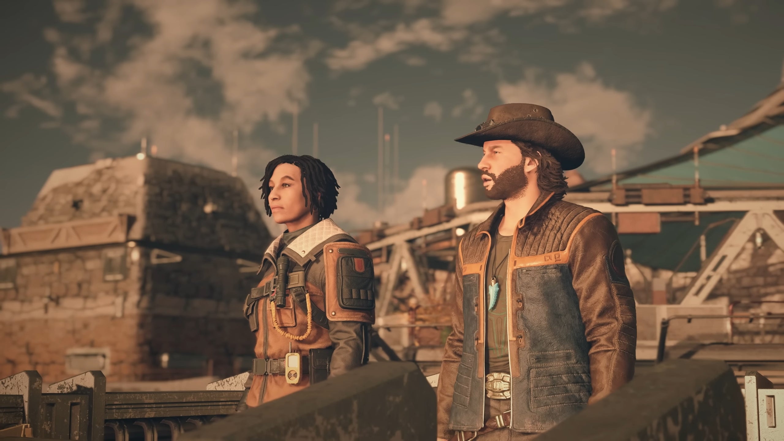 Sam coe speaking with a female main character.