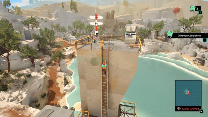 Climbing up an ancient beachside radio tower in the Caravan SandWitch demo.