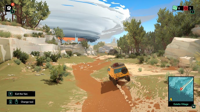 Driving off towards a huge desert storm in the Caravan SandWitch demo.